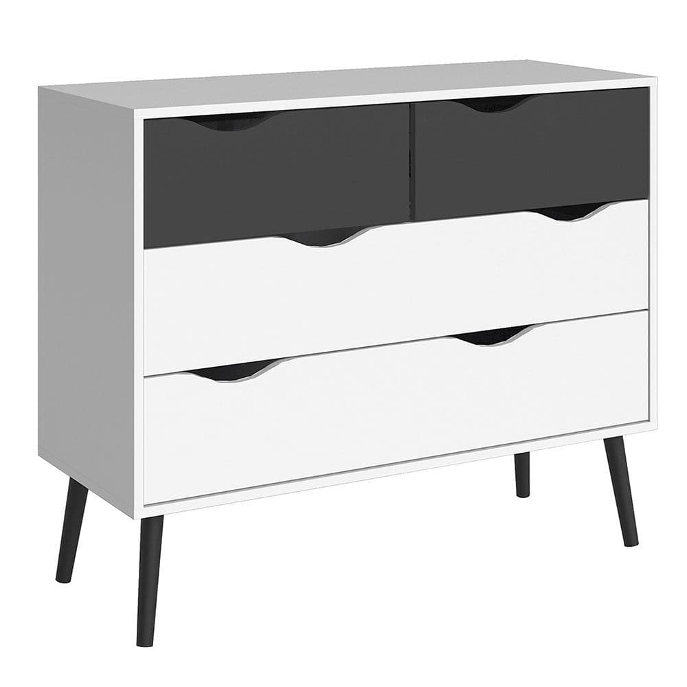 Freja Chest of 4 Drawers (2+2) in White and Black Matte